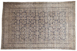 Vintage distressed Turkish Sparta carpet, all-over Herati motif in dusty navy, ivory, and charcoal, 6'5