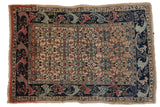 Distressed vintage Bijar rug, geometric Herati design in beige, brick red, and navy, 4'5