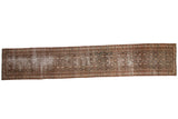 Distressed vintage Mahal runner with allover trellis pattern in charcoal, madder rust, and ivory, 3x16'4