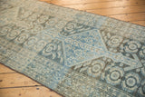 Distressed Vintage Malayer runner showcasing geometric Herati patterns, pale denim blue, charcoal, and time-softened silver tones.