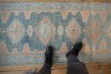 Vintage Distressed Malayer runner with faded dusty blue and terracotta geometric motifs.