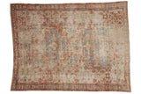 Antique distressed Soumac carpet, faded sky blue, cherry red, beige medallion. 8'7