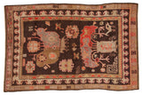 Vintage Khotan pictorial landscape carpet in chocolate brown, ivory, mauve, peach, 5'2