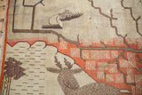 Vintage Khotan pictorial rug with deer, bird, and tree in terracotta, brown, and beige.