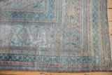 Vintage Distressed Khorassan carpet corner with powder blue borders and visible foundation.