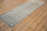 Vintage Tulu runner edge, featuring muted beige chevron pattern with visible knot heads and subtle wear.