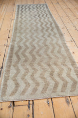 Textured distressed vintage Tulu rug pile in ivory and sand zig-zag pattern.