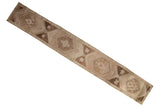 Vintage Distressed Oushak runner, ivory and chocolate brown geometric medallions, 2'9