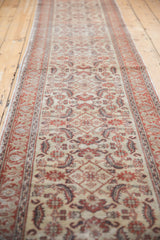 Distressed vintage Kaisery runner, ivory ground, continuous Herati pattern, traditional border.