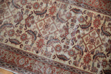 Distressed vintage Kaisery runner, ivory ground, cherry and wine red Herati motif.