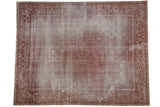 Antique distressed Amritsar carpet featuring faded dusty raspberry and ivory Mahi Mahi Herati design.