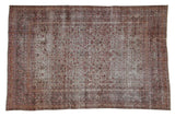 Vintage Distressed Khorassan carpet, sprawling floral vinery in muted red and ivory with even wear.