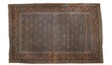 Vintage Tabriz carpet, allover navy blue Herati pattern and rust Samovar turtle border.