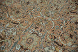 Mahal carpet field: dusty rose, ivory floral leaves, palmettes, mostly even wear, foundation visible.