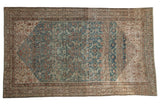 Distressed Persian Malayer carpet, dusty sky blue Herati field with abrash, 6'9