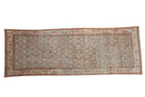 Distressed vintage Hamadan rug runner, pale blue Herati motif, terracotta serbend border.