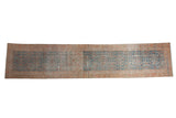 Distressed vintage Persian Malayer runner, faded sapphire blue Herati field, terra cotta floral border.