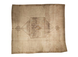 Distressed vintage Oushak square carpet with bold geometric medallion in abrashed beige and brown, 11'7