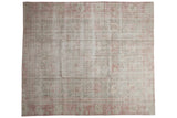 Distressed hand-knotted Turkish Sparta carpet, faded floral in pale pink, grey, ivory, 8' x 9'3