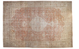 Vintage Distressed Sparta carpet with faded sandalwood and silver, large medallion. 12'11