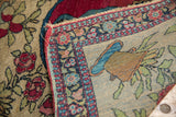 A detailed view of the hand-knotted foundation of an antique pictorial Isfahan rug.