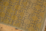 Distressed vintage Khotan runner, repeating gold and beige floral panels with evident wear and abrashes.