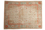 Vintage Oushak carpet, ivory field, central medallion, terra cotta and powder blue florals, 7'1