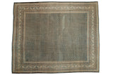 Distressed Vintage Mir Sarouk carpet, allover muted blue and beige boteh pattern.