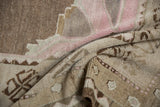 Vintage Distressed Oushak pile texture with awesome abrashes in beige, pink, and coffee brown.