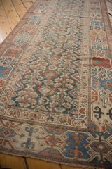 Articulated germinating plant field and geometric wide banded main border of the antique Malayer rug.