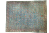 Distressed vintage Persian Meshed carpet, allover floral vinery in powder blue and faded red, 9'8
