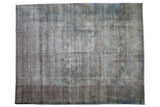 Distressed overdyed Turkish Sparta carpet in subtle silver and dusty cobalt blue, 8'10