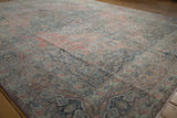 Vintage Distressed Khorossan rug detail, faded Islimi arabesques, Safavid border, worn pile.