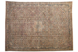 Distressed Hamadan carpet, quatrefoil medallion, geometric Herati, muted apricot and blue, 8'2