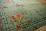 Deep green bamboo border and subtle floral details on a Chinese Art Deco rug.