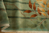 Art Deco rug pile texture: seafoam green, copper vines, saffron leaves, and bamboo bands.