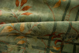 Vintage Art Deco carpet: seafoam green pile, saffron leaves, red vinery, bamboo stalks.