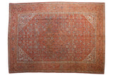 Vintage Mahal carpet, burnt orange field, allover Herati design with detailed weaver nuances.