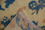 Detail of antique Ningxia runner: hand-knotted pictorial pile, woven back, and restored selvage.