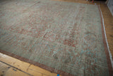 Worn texture and muted dusty mauve, powder blue Herati vinery on vintage Mahal carpet.