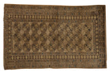 Vintage Distressed Afghani rug, earthy toned geometric guls, navy accents, 3'4