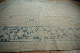 Vintage Distressed Gorevan carpet border with muted blue Samovar motif and worn texture.