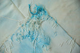 Textured reverse of the vintage Turkish Kilim rug, showing hand-woven blue and ivory threads.