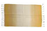 Hand woven Moroccan Rag Rug with saffron yellow to ivory abrash and braided fringe.