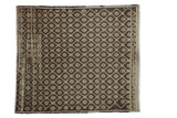 Distressed vintage Oushak square rug, geometric starburst pattern in rich chocolate brown and faded ivory, 4'4
