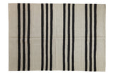 Handwoven Pakistani Kilim rug with bold vertical charcoal and silver stripes, 4'9
