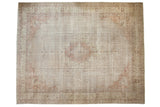 Vintage Distressed Sparta carpet, scalloped medallion, soft beige, dusty blush. 11'9