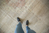 Distressed Turkish Sparta carpet featuring faint scalloped motifs and muted beige, antique ivory pile.