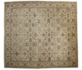 Beige Egyptian Agra carpet with allover silver and brown floral, lotus, cloudband motifs.