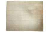 Distressed Oushak carpet, muted cameo medallion and floral vinery in soft beige. 12'8